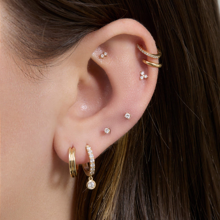 Image of 14K Yellow Gold The Essential Ridged Hoop with Stone and Strand Earrings