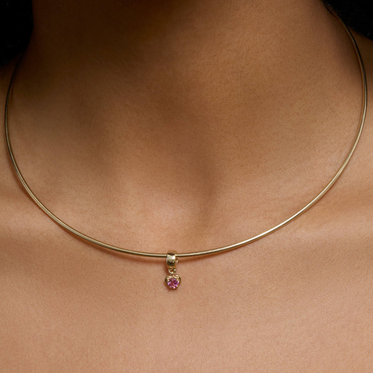 Image of 14K Yellow Gold The Heart Of It Bead with Pink Topaz on Models Neck