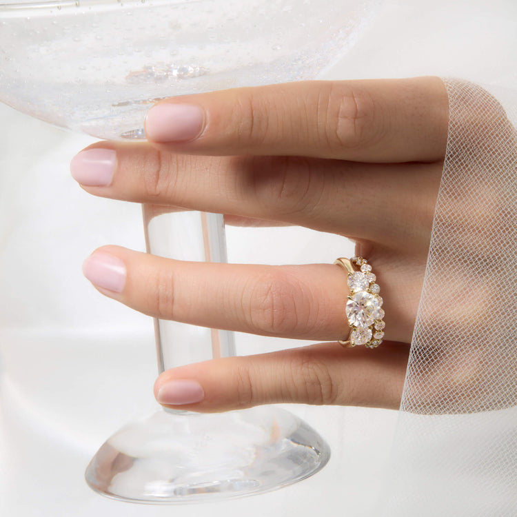 Image of 14K Yellow Gold The Lab-Created Selene Ring with Stone and Strand Rings