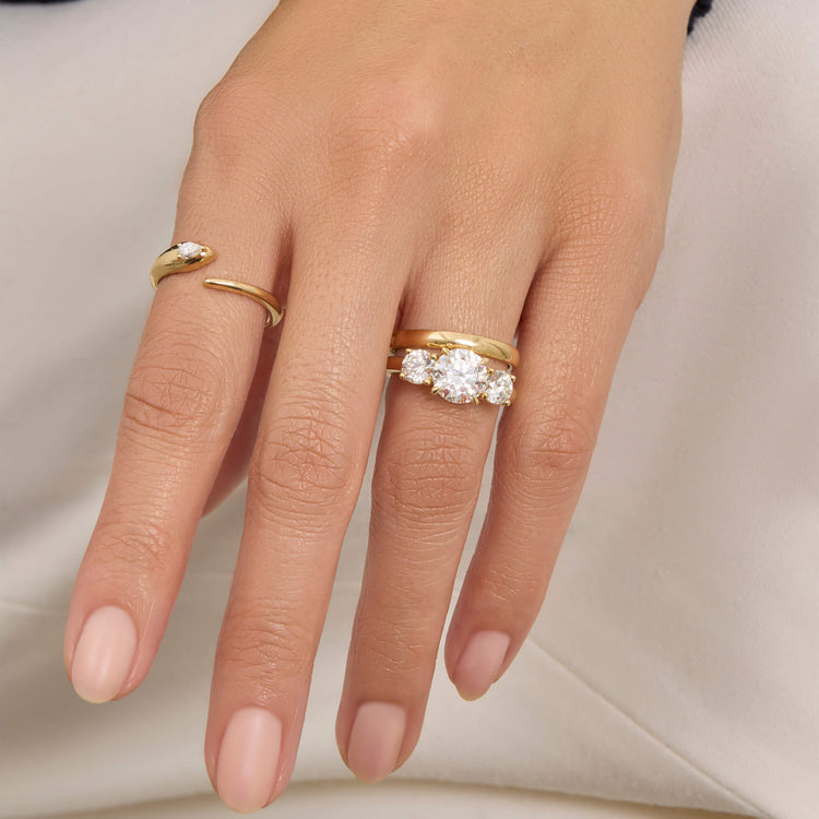 Image of 14K Yellow Gold The Lab-Created Selene Ring with Stone and Strand Rings