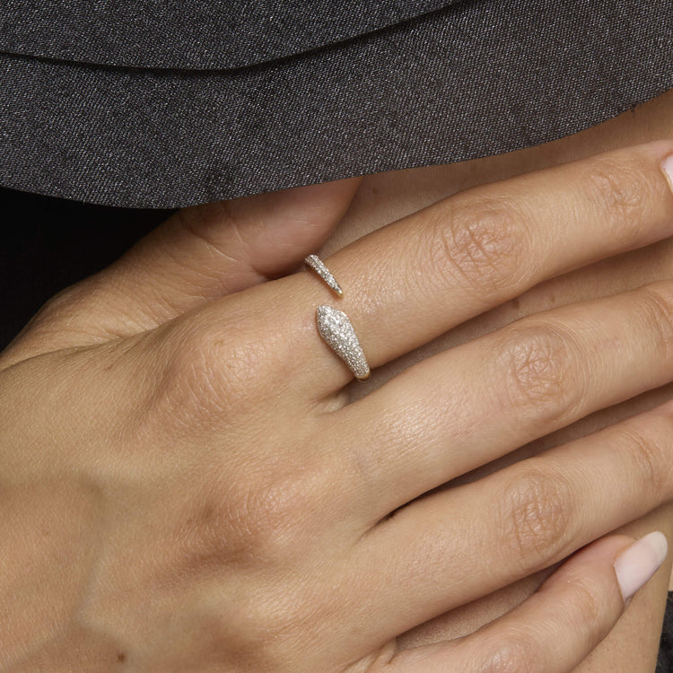 Image of 14K Yellow Gold The Pave Diana Diamond Ring on Models Hand