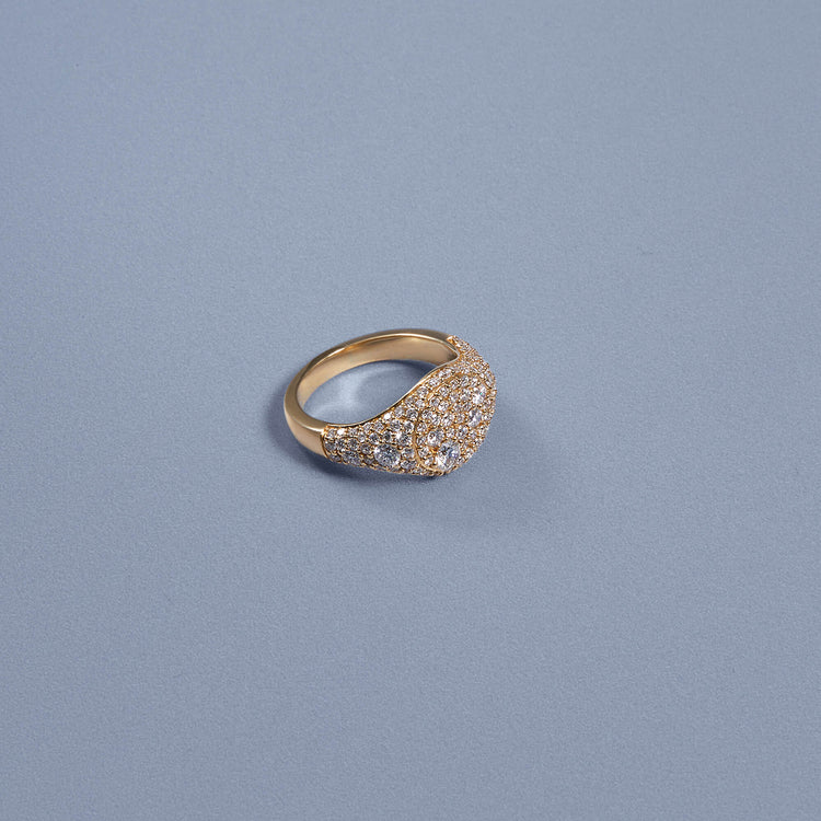 Stone and Strand 14K Yellow Gold The Standard Diamond Signet Ring Editorial Image