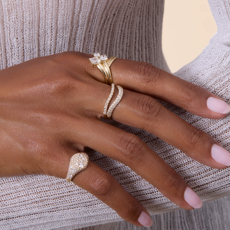 Image of 14K Yellow Gold The Standard Diamond Signet Ring with Stone and Strand Rings