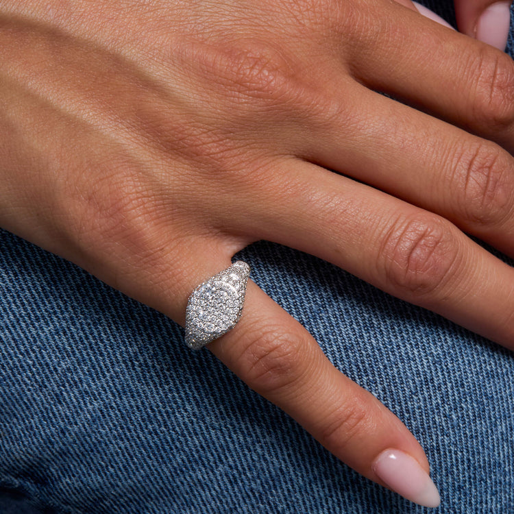 Image of Sterling Silver The Standard LAB-Created Diamond Signet on Models Hand