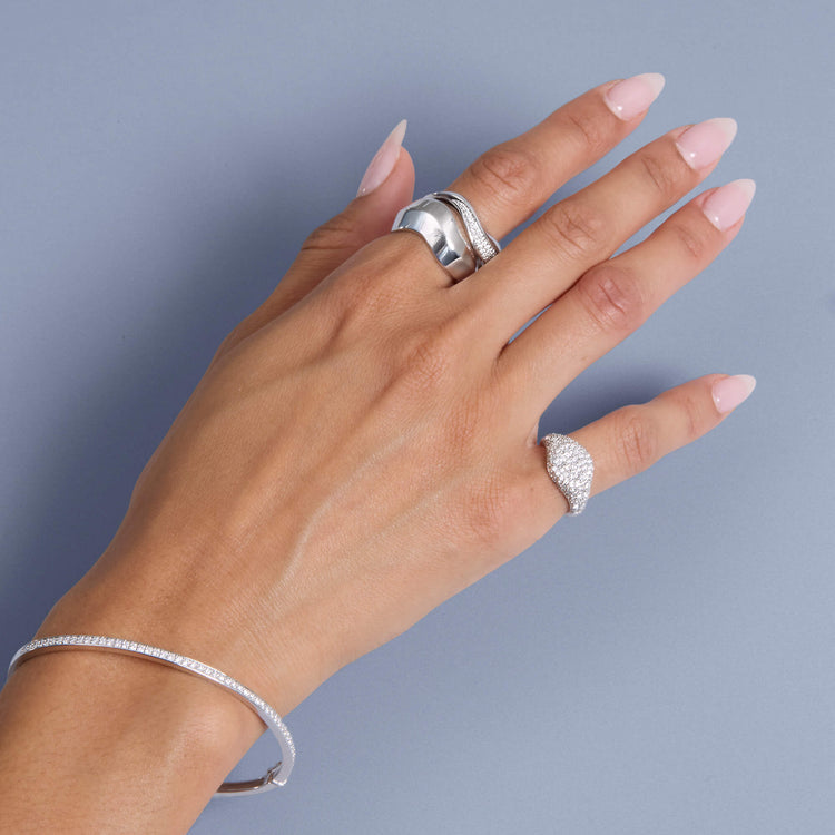 Image of Sterling Silver The Standard LAB-Created Diamond Signet with Stone and Strand Rings