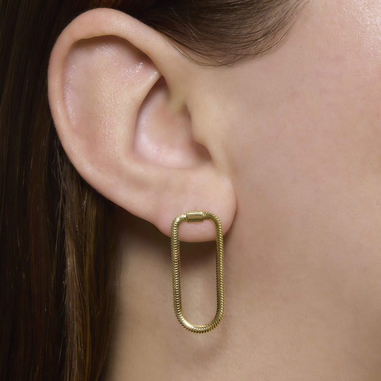 Image of 14K Yellow Gold The Tina Earrings on Models Ear
