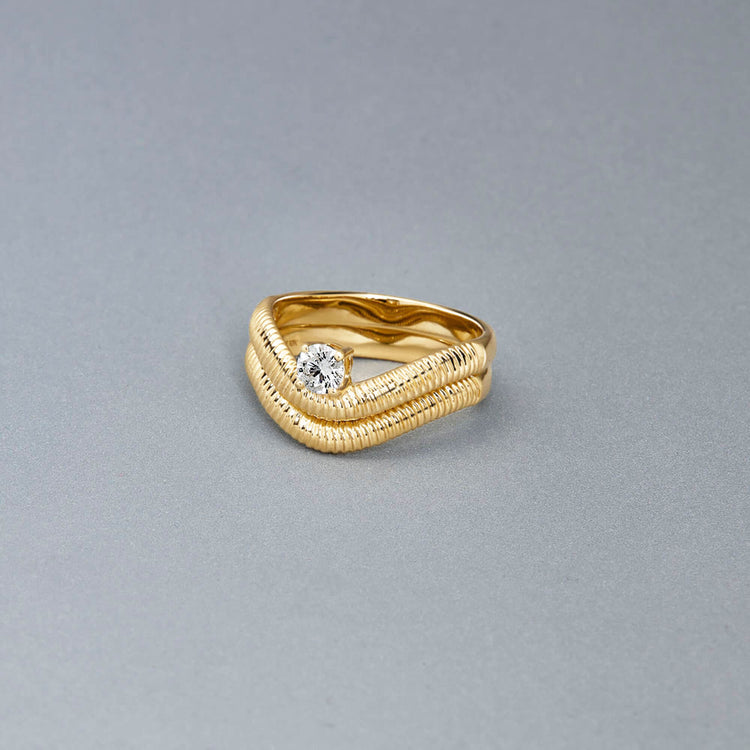 Stone and Strand 14K Yellow Gold The Tina Diamond Ring Set Editorial Image