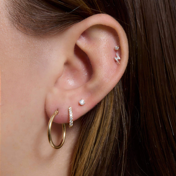 Image of 14K Yellow Gold Thin Gold Hoops 15mm with Stone and Strand Earrings