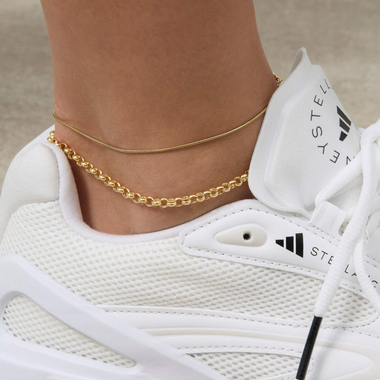 Image of 10K Yellow Gold Thin Snake Anklet with Stone and Strand Anklets