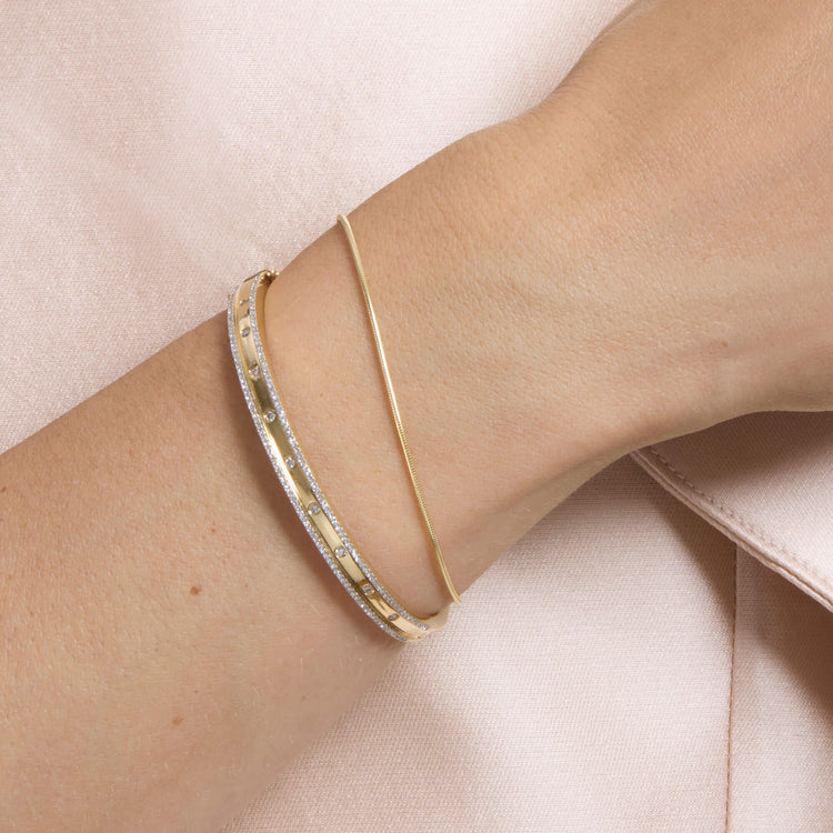 Image of 10K Yellow Gold Thin Snake Bracelet with Stone and Strand Bracelets
