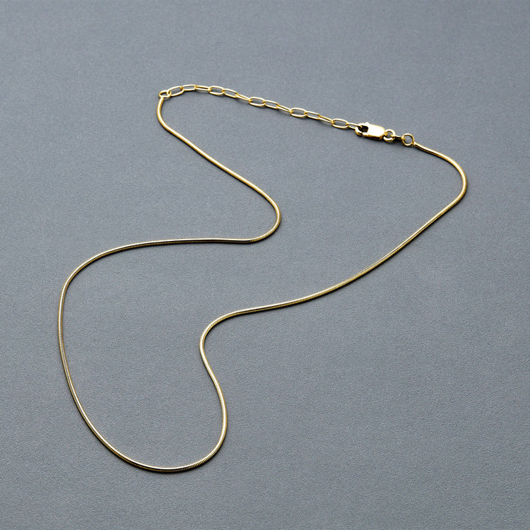 Stone and Strand 10K Yellow Gold Thin Snake Necklace Editorial Image