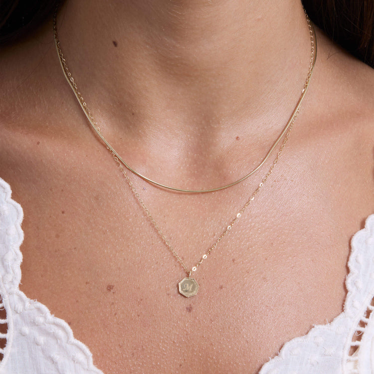 Image of 10K Yellow Gold Thin Snake Necklace with Stone and Strand Necklaces