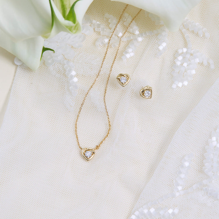 Still life image of Tie The Knot Diamond Necklace with Stone and Strand solid gold jewelry