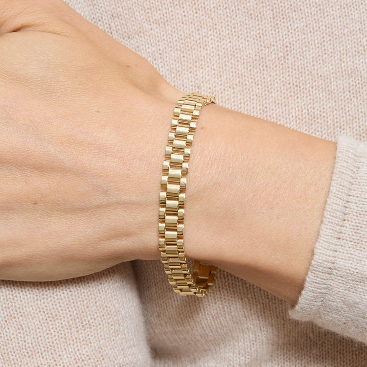Image of 14K Yellow Gold Timepiece Bracelet on Models Hand