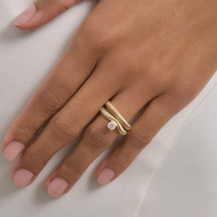 Image of 14K Yellow Gold Tina Solitaire Ring with Stone and Strand Rings