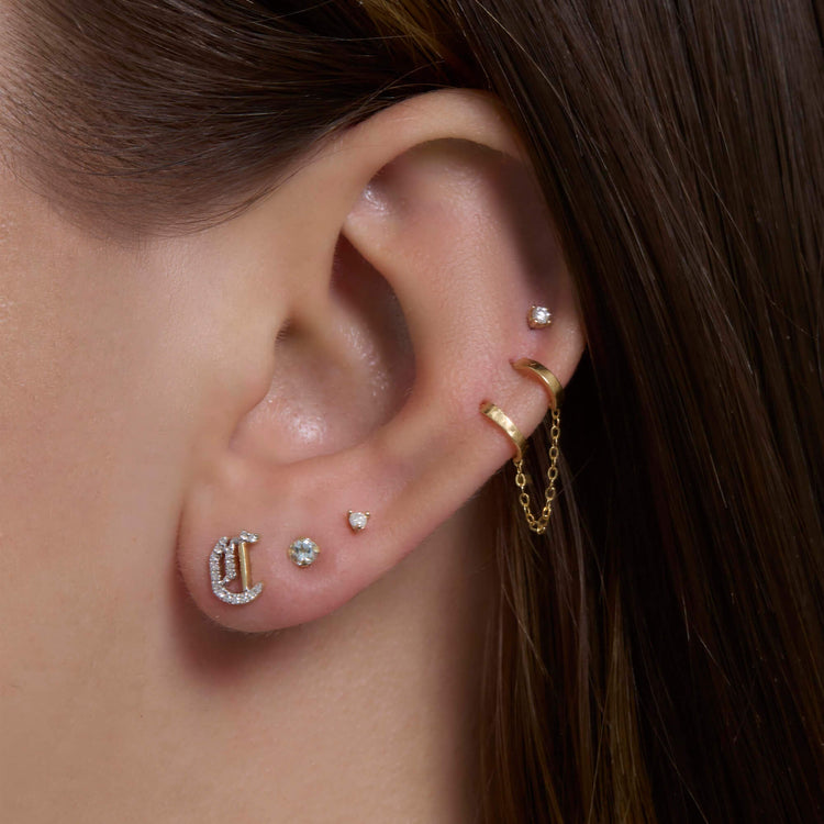 Image of 14K Yellow Gold Tiny Birthstone Earrings with Stone and Strand Earrings