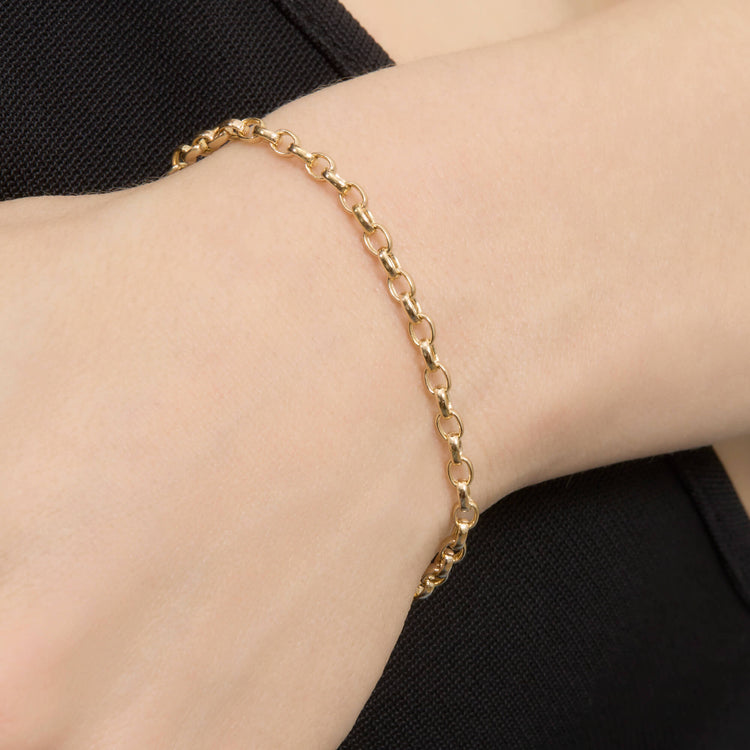 Image of 14K Yellow Gold Tiny Chunky Chain Bracelet on Models Arm