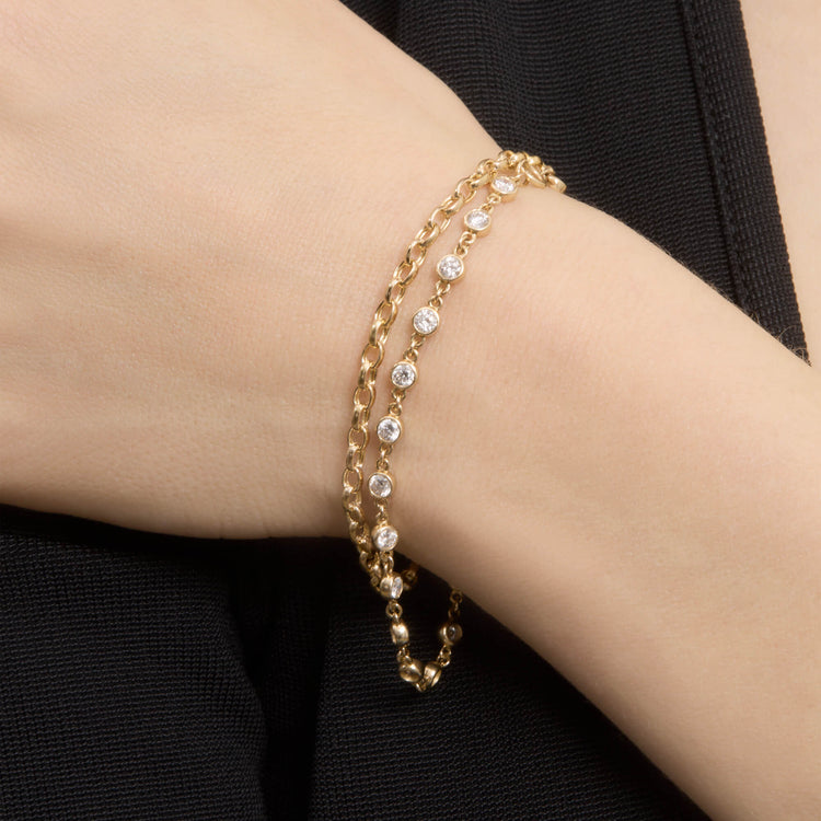 Image of 14K Yellow Gold Tiny Chunky Chain Bracelet with Stone and Strand Bracelets