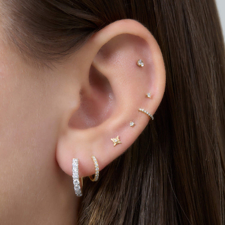 Image of 14K Yellow Gold Tiny Diamond Gold North Star Flat Back with Stone and Strand Earrings