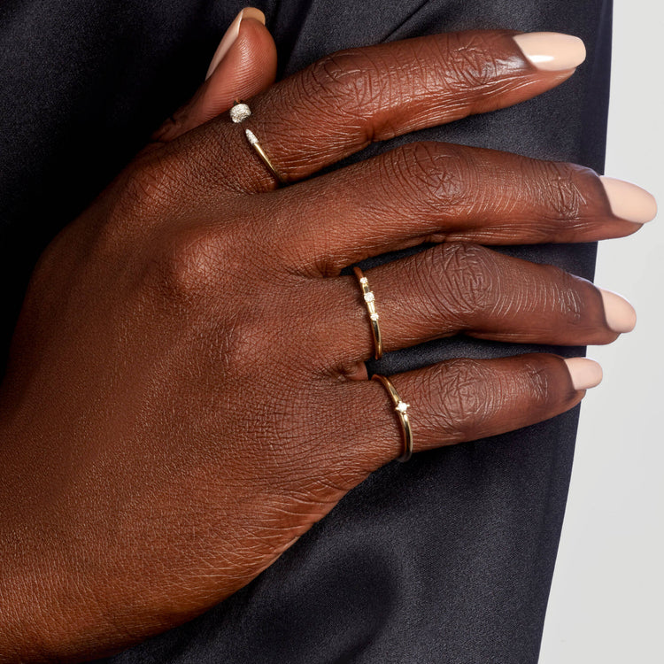 Image of 14K Yellow Gold Tiny Diamond Ring with Stone and Strand Rings