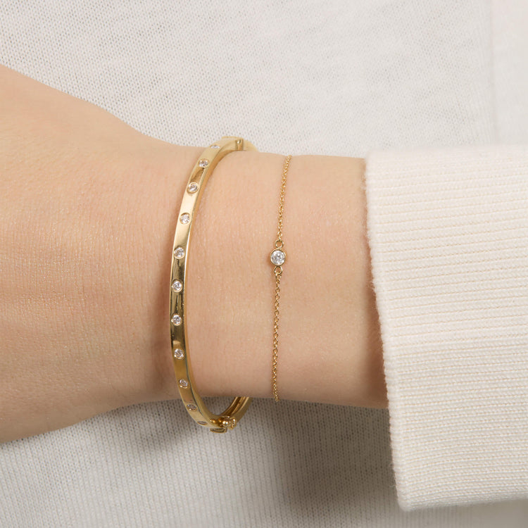 Image of 14K Yellow Gold Tiny Diamond Slider Bracelet with Stone and Strand Bracelets
