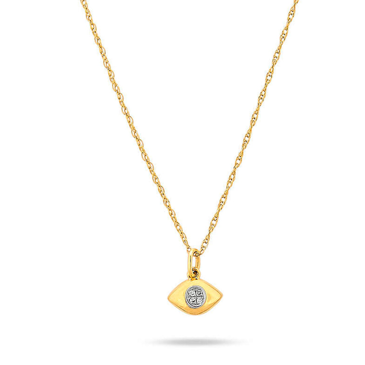 Stone and Strand 10K Yellow Gold Tiny Evil Eye Diamond Necklace Close Up Image