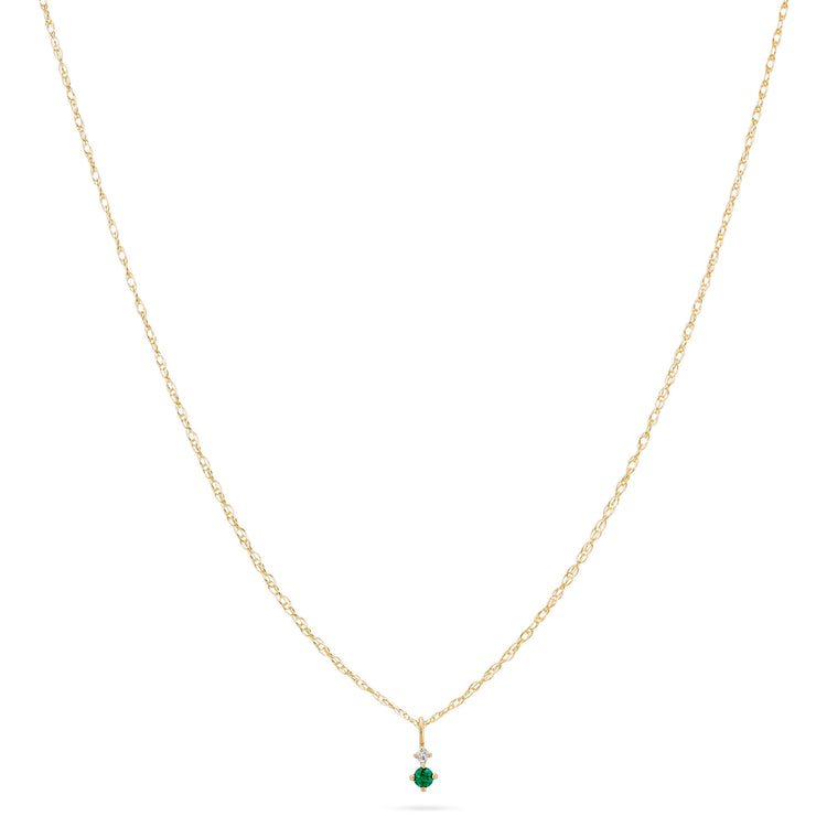 Stone and Strand 14K Yellow Gold Tiny Green Goddess Diamond and Emerald Necklace Front Image
