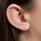 Image of 14K Yellow Gold Tiny Pearl Earrings on Models Ear