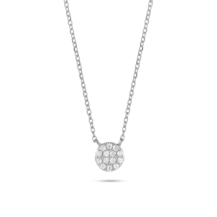 White Gold Tiny Round Diamond Disc Necklace