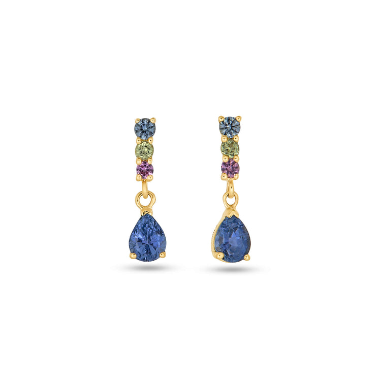 Stone and Strand 10K Yellow Gold Tiny Unicorn Gradient Gemstone Drop Earrings Front Image