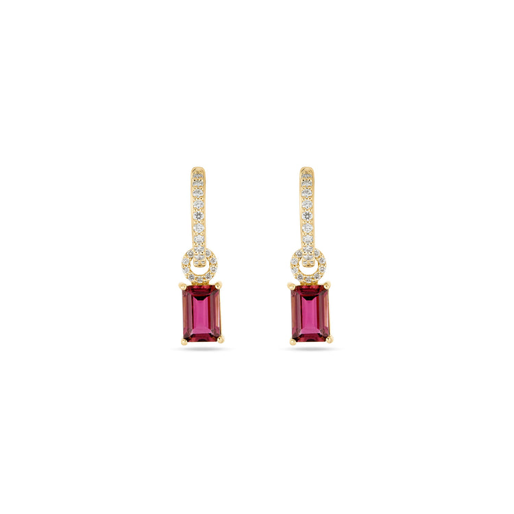 Stone and Strand 14K Yellow Gold Tourmaline Diamond Huggies Front Image