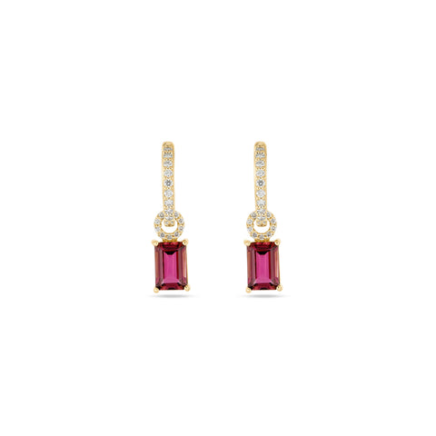 Stone and Strand 14K Yellow Gold Tourmaline Diamond Huggies Front Image