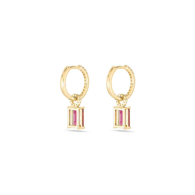 Stone and Strand 14K Yellow Gold Tourmaline Diamond Huggies Rear Image