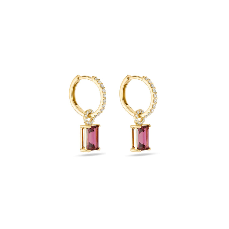 Stone and Strand 14K Yellow Gold Tourmaline Diamond Huggies Side Image