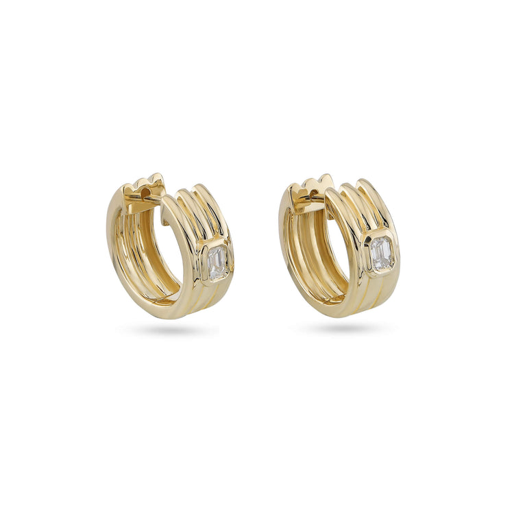 Stone and Strand 14K Yellow Gold Trio Ridge Diamond Huggies Side Image