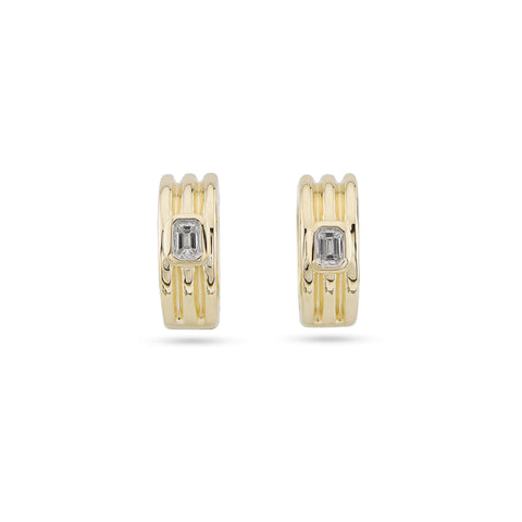Stone and Strand 14K Yellow Gold Trio Ridge Diamond Huggies Front Image