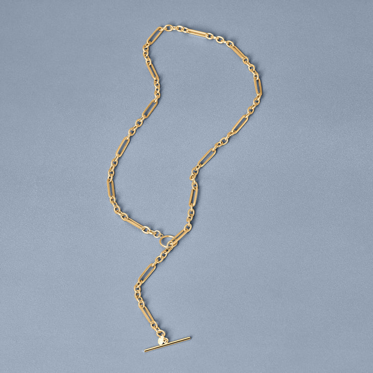 Stone and Strand 10K Yellow Gold Trombone Link Toggle Lariat Necklace Editorial Image
