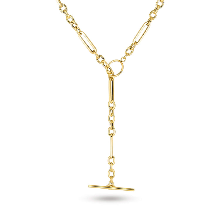 Stone and Strand 10K Yellow Gold Trombone Link Toggle Lariat Necklace Close Up Image