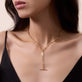 Image of 10K Yellow Gold Trombone Link Toggle Lariat Necklace on Models Neck