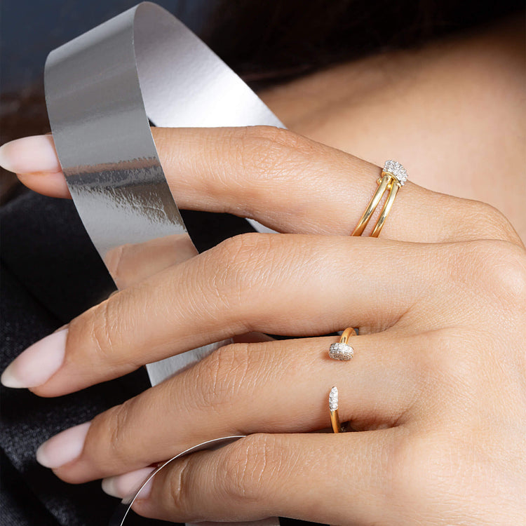 Image of 10K Yellow Gold Fine Nailed It Pave Diamond Ring with Stone and Strand Rings