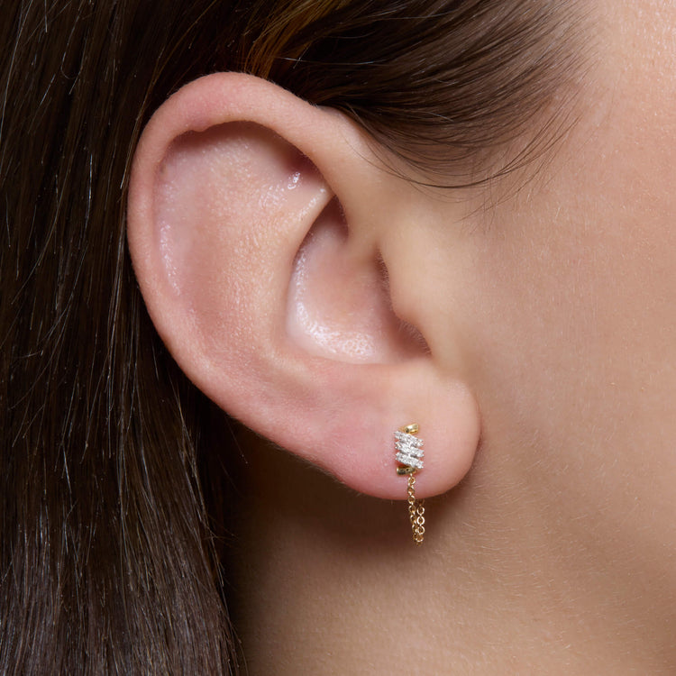 Image of 10K Yellow Gold Twinkling Twine Front To Back Earrings on Models Ear