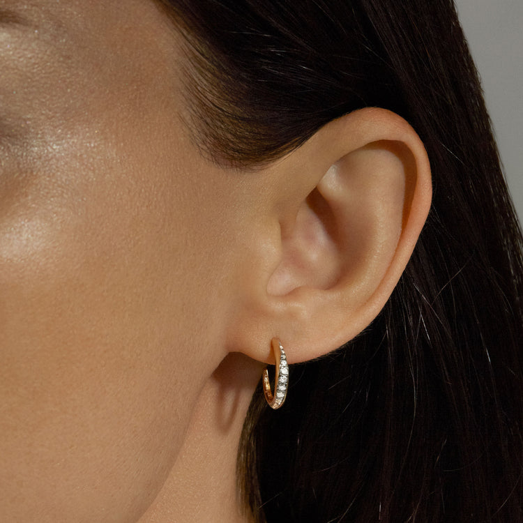 Image of 10K Yellow Gold Twist Pave and Gold Hoops on Models Ear