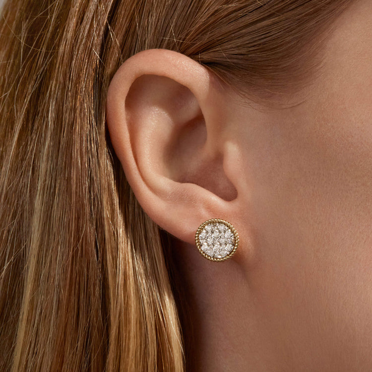 Image of 10K Yellow Gold Uncorked Pave Studs on Models Ear