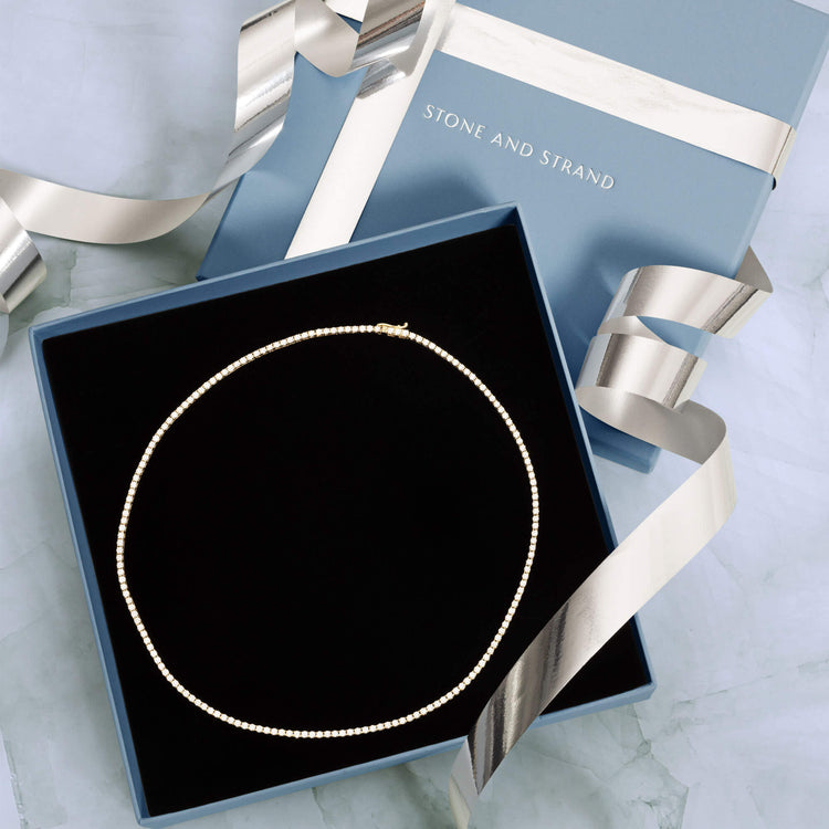 Still life image of Unflippable Tennis Necklace in Yellow Gold with Stone and Strand Gift Box