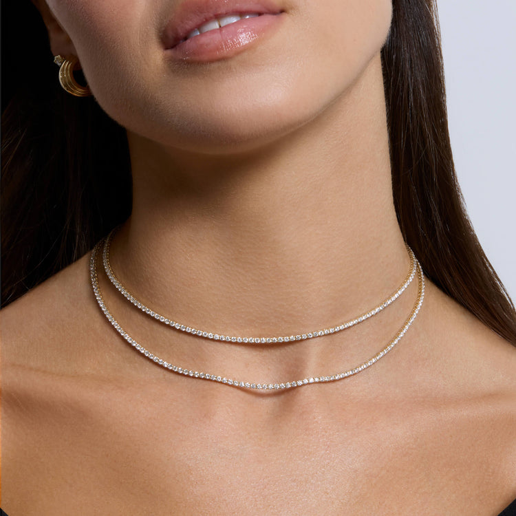 Image of 14K Yellow Gold Unflippable Diamond Tennis Choker with Stone and Strand Necklaces