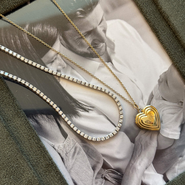 Still life image of Unflippable Tennis Necklace in White Gold with Stone and Strand solid gold jewelry
