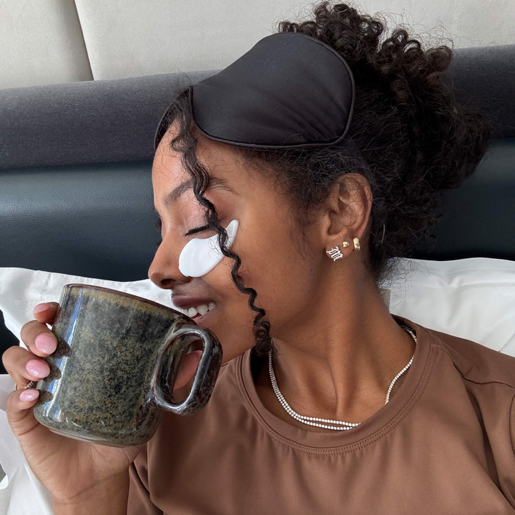 Model wearing Unflippable Tennis Necklace in Yellow Gold with solid gold Stone and Strand jewelry
