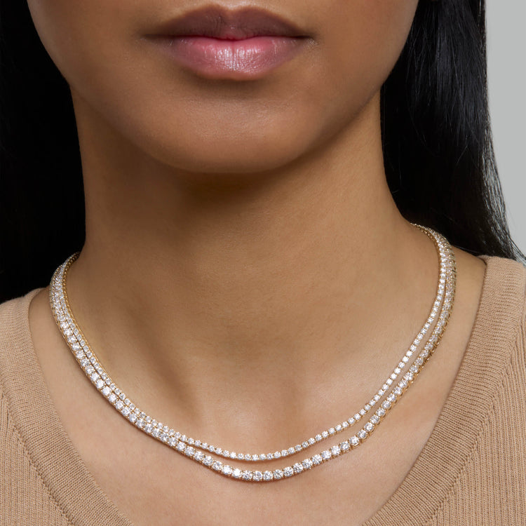 Image of 14K Yellow Gold Lab-Created Unflippable Tennis Necklace with Stone and Strand Necklaces