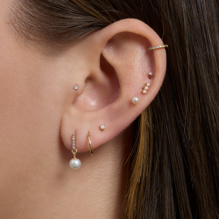 Image of 14K Yellow Gold Uptown Pearl Diamond Drops with Stone and Strand Earrings