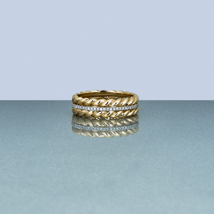 Stone and Strand 14K Yellow Gold Velvet Ropes Diamond Band Editorial Image